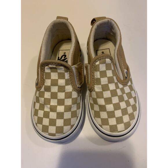 Vans Toddler Sz 6 Classic Slip-on V Checkerboard Tan/Walnut - Picture 4 of 8